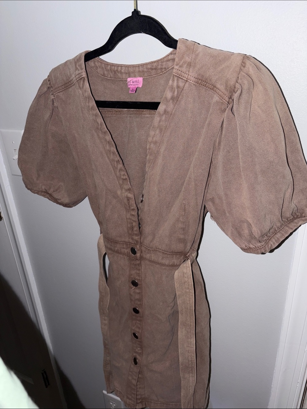 miami Brown Puff-Sleeve Denim Dress🤎